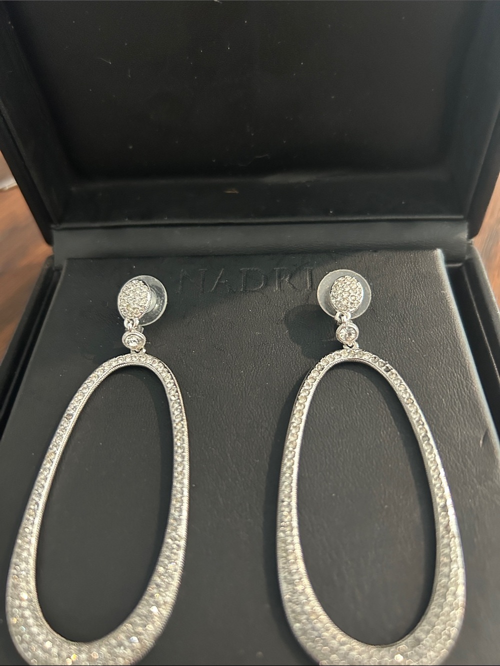 Nadri Silver Crystal Open Teardrop Hoop Earrings